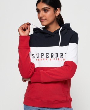 Superdry Track & Field Colour Block Női Kapucnis Pulóver Piros | RIGTP7210